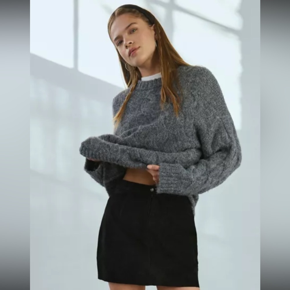 Urban Outfitters Wool Blend Crewneck Sweater Jumper Grey Oversized Boxy Chunky S